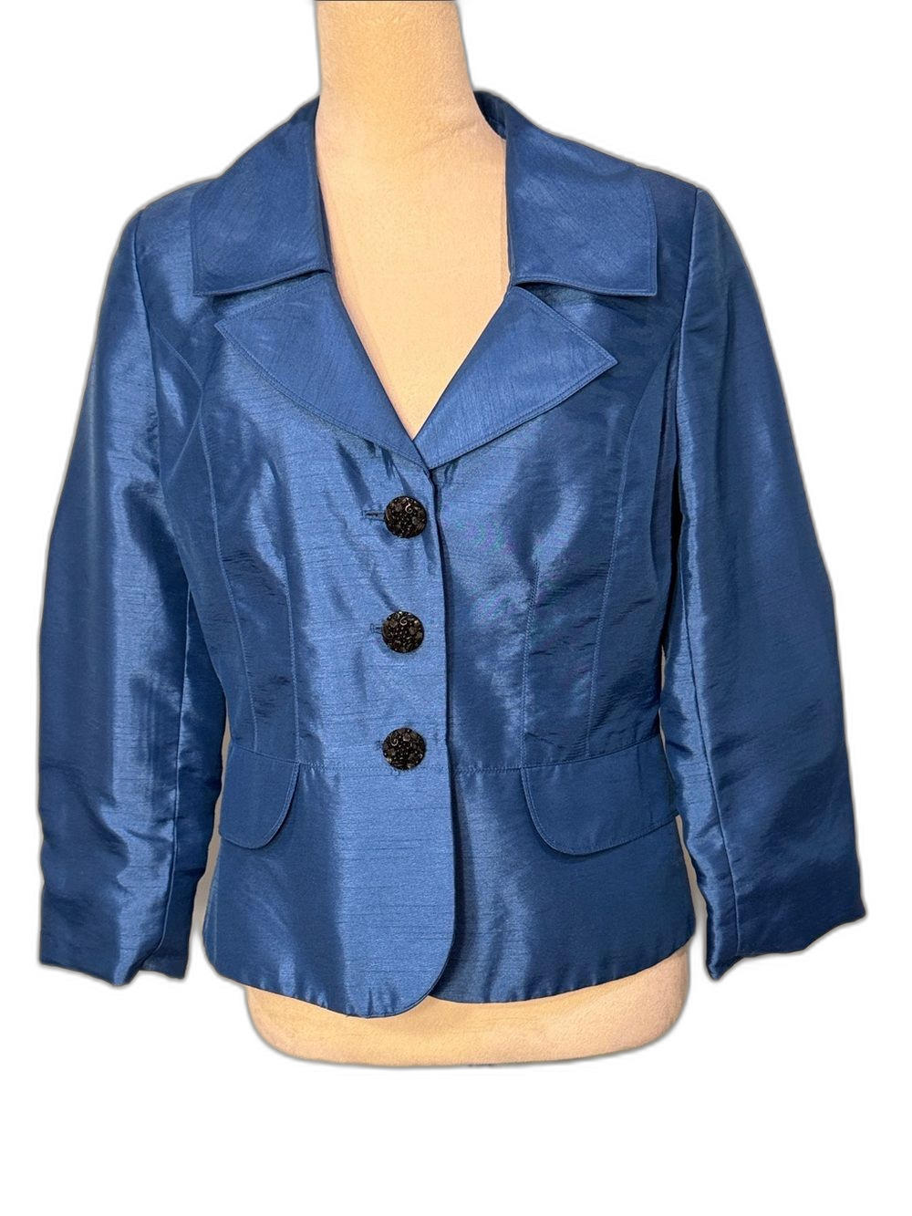 Signature by Larry Levine blue Satin-Look Blazer -petite sizing